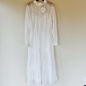 Lost + Wander Long Sleeve White Tiered Maxi Dress